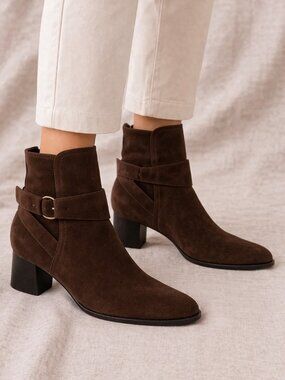 Marion Parke Catherine Suede Booties 50mm Block Heel Mocha EU 39 US 9